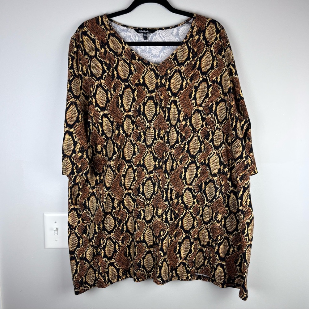 Ulla Popken Snake Print 3/4 Sleeve V Neck Tunic Top Shirt Size 24/26 3XL